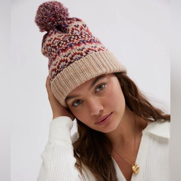 NWT Free People First Frost Fairisle Pom Beanie in Ivory - Picture 5 of 5